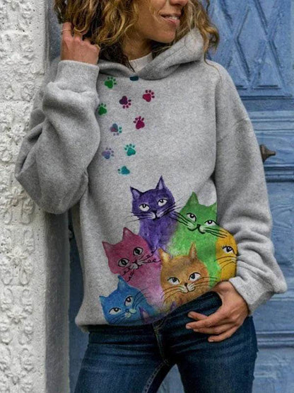 Hooded Long Sleeve Digital Printing Loose Casual Sweater For Women - www.Shopthatapp.com