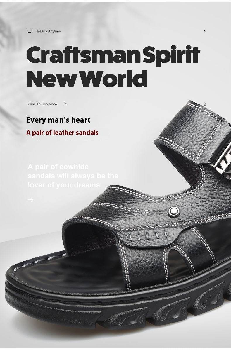 Men's Non-slip Casual First Layer Cowhide Sandal Slippers - www.Shopthatapp.com