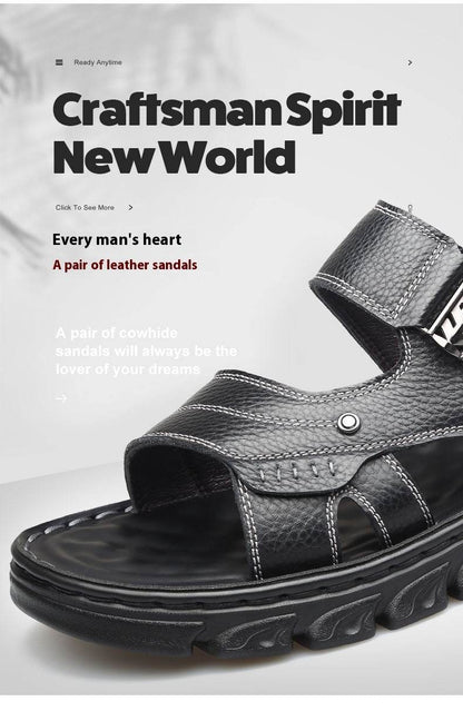 Men's Non-slip Casual First Layer Cowhide Sandal Slippers - www.Shopthatapp.com