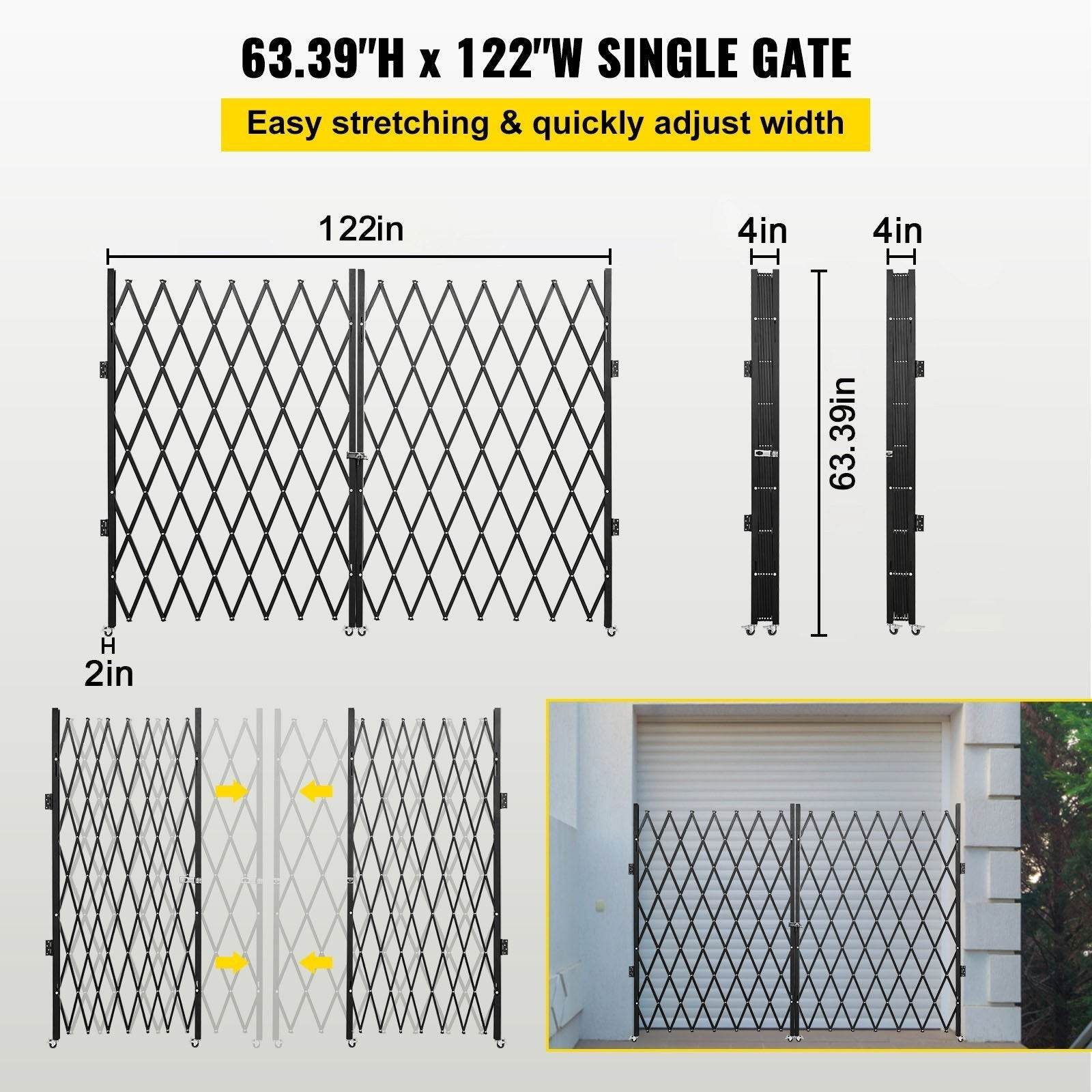 Double Folding Security Gate, 5.1 H X 10.2 W Folding Door Gate, Steel Accordion Security Gate, Flexible Expanding Security Gate, 360 Rolling Barricade Gate, Scissor Gate Or Door With Keys - www.Shopthatapp.com