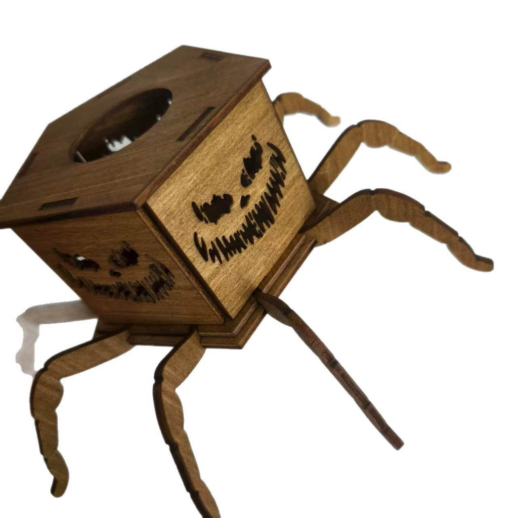 Cross-border New Ghost Halloween Spider Mini Lantern Candlestick Decorations Interesting Ornaments Wooden Craftwork - www.Shopthatapp.com