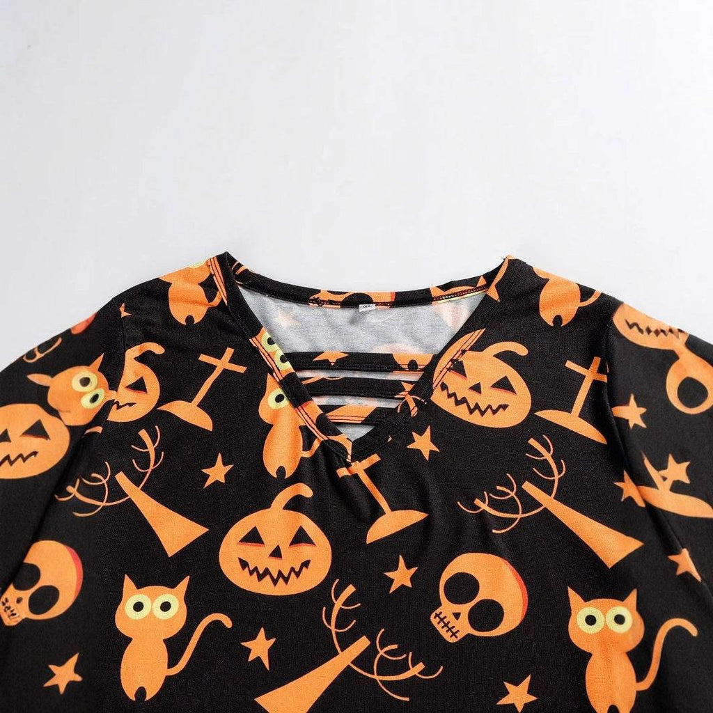 Digital Printing Halloween Round Neck Long Sleeve Plus Size T-shirt - www.Shopthatapp.com