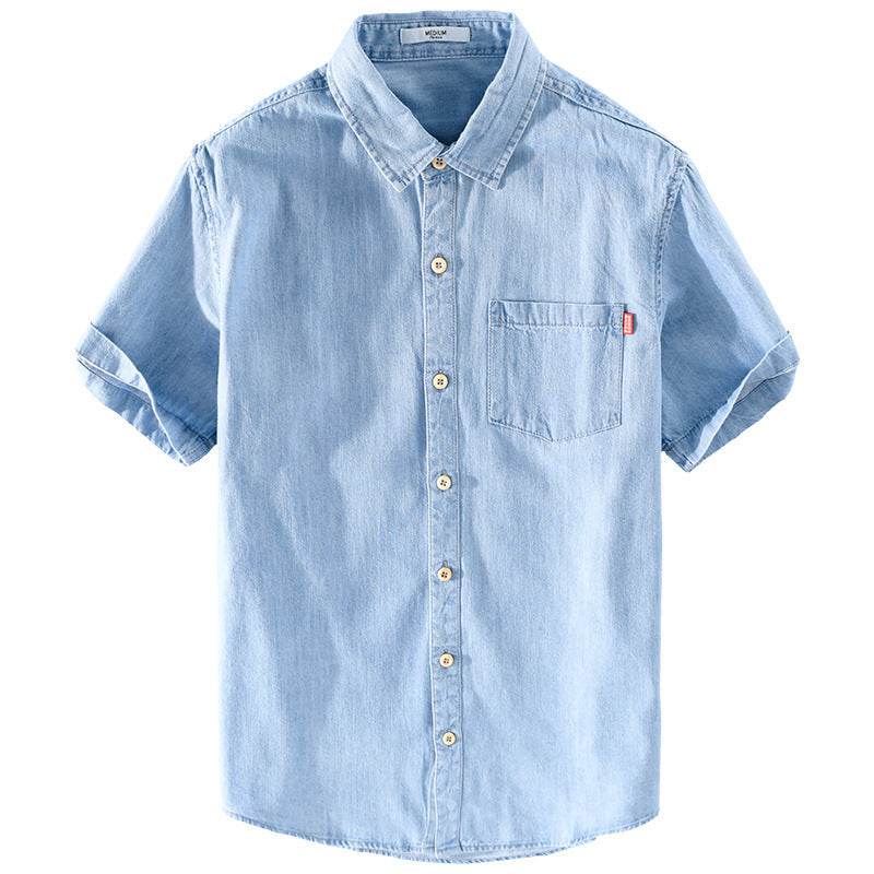 Summer Cotton Short Sleeve Denim Shirt For Men Classic All-matching Jeans - www.Shopthatapp.com