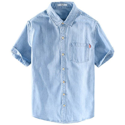 Summer Cotton Short Sleeve Denim Shirt For Men Classic All-matching Jeans - www.Shopthatapp.com