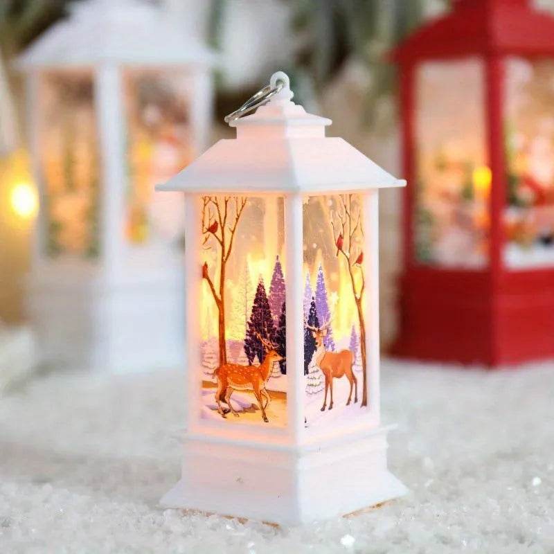 Christmas Candles Light Led Snow Deer Lantern Light Vintage Castle Santa Snowman Hanging Lantern Lamp New Year Party Decoration - www.Shopthatapp.com