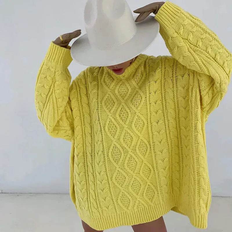 Casual Oversize Hip pop style Round neck Knitted Twist Sweater dress - www.Shopthatapp.com