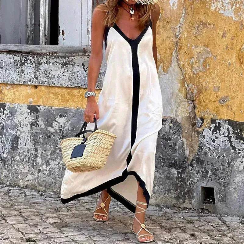 Women's Fashionable Casual Solid Color Spaghetti Straps Sleeveless V-neck Midi Dress - www.Shopthatapp.com