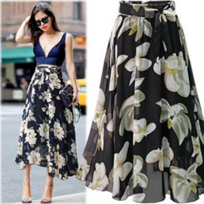 Women Formal Work Office High Waist Floral Midi Big Swing Chiffon Skirt - www.Shopthatapp.com