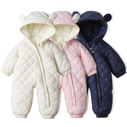 Hooded Fleece-lined Thick Baby Winter Romper Puffer Overall Jumpsuit - www.Shopthatapp.com