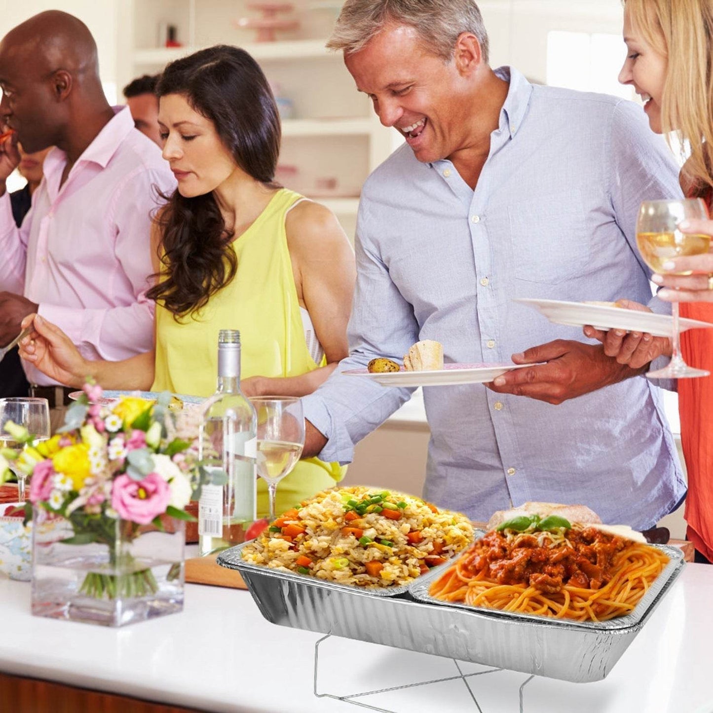 42Pcs Serve 6 Guests Disposable Chafing Dish Buffet Set Chafing Servers With Covers Spoons Forks Tongs Full-Size Pans Food Warmers For Parties Events Catering Supplies With Utensils And Lids - www.Shopthatapp.com