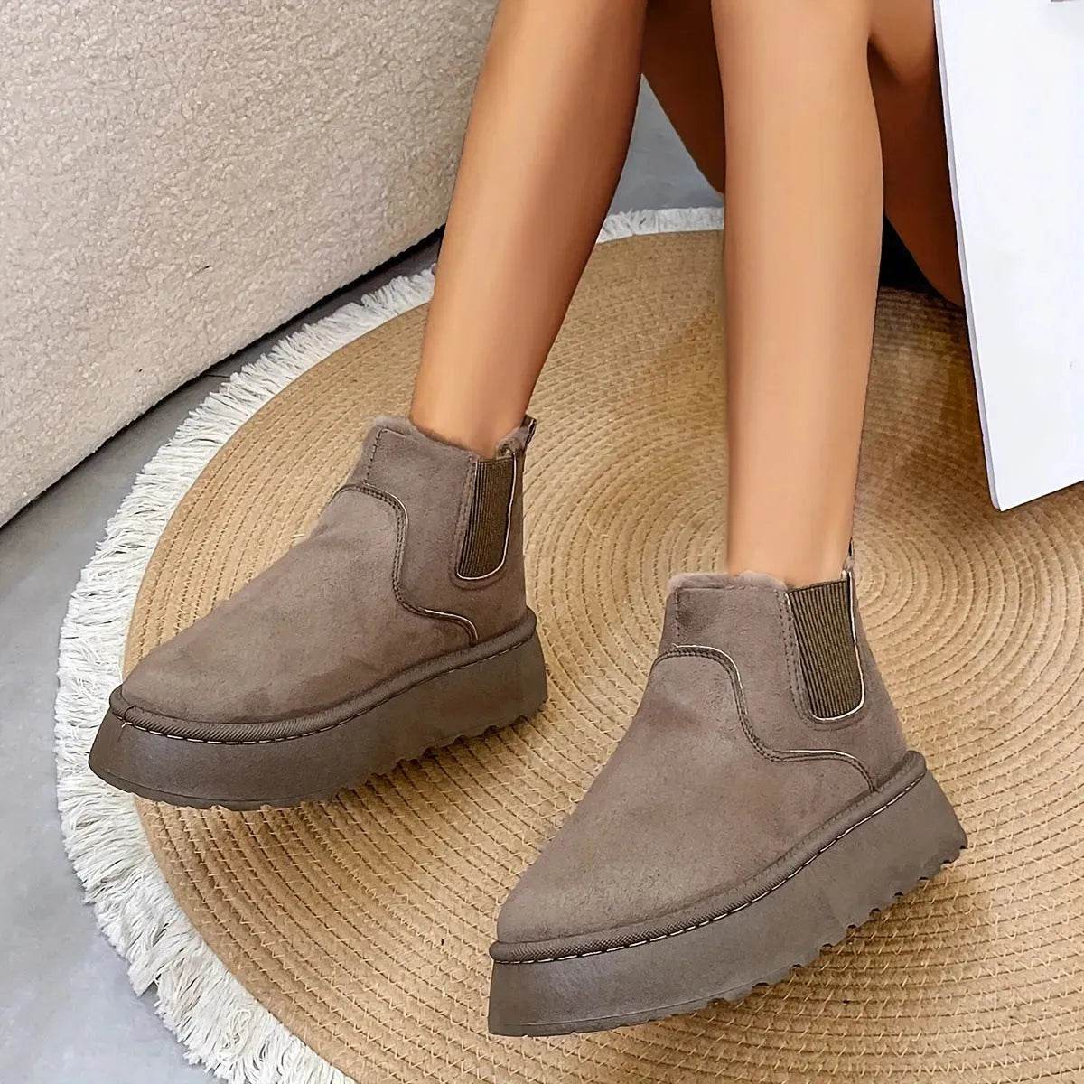 Winter Snow Boots Fashion Flat Thick-soled Cotton Shoes Round Toe Warm Plush Ankle Boot For Women - www.Shopthatapp.com