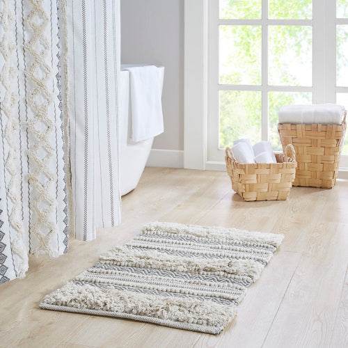 Woven Texture Stripe Bath Rug Grey 20x32 - www.Shopthatapp.com