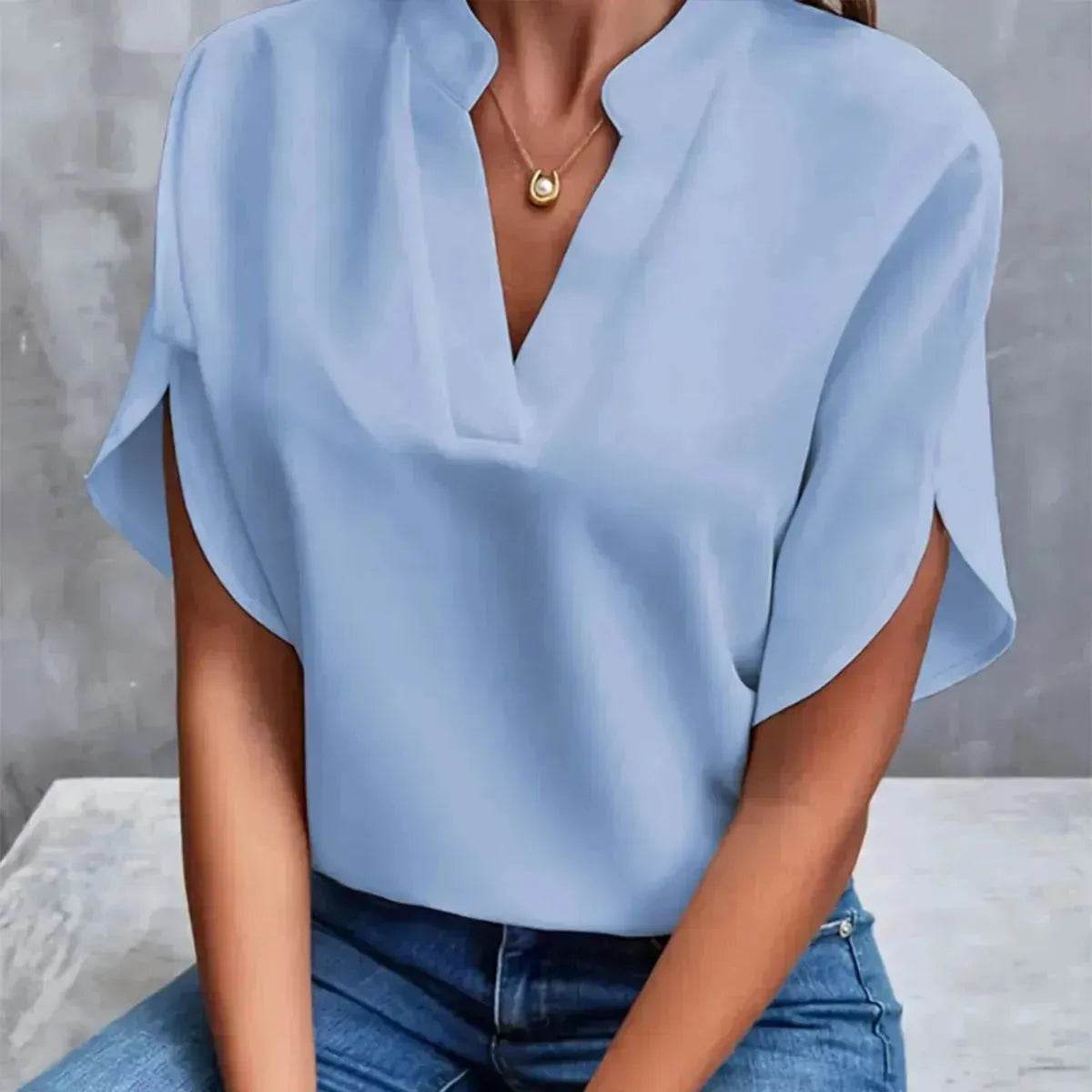 Summer Short-sleeved Chiffon Shirt New V-neck blouse Women's Casual Versatile Clothing Evening Tops for Women - www.Shopthatapp.com