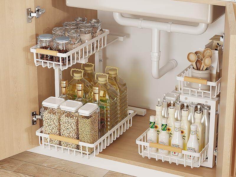Metal Adjustable Height Two-Tier Drawer Kitchen Bathroom Under Sink Storage Rack - www.Shopthatapp.com