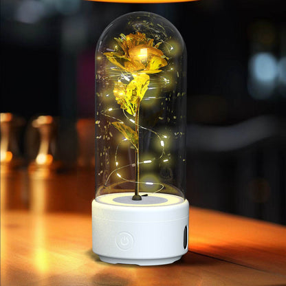 Creative 2 In 1 Rose Flowers LED Light And Bluetooth-compatible Speaker Valentine's Day Gift Rose Luminous Night Light Ornament In Glass Cover - www.Shopthatapp.com