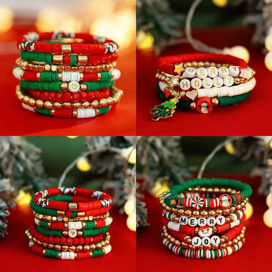 Christmas Polymer Clay Color Bracelet set  Xmas gift idea - www.Shopthatapp.com