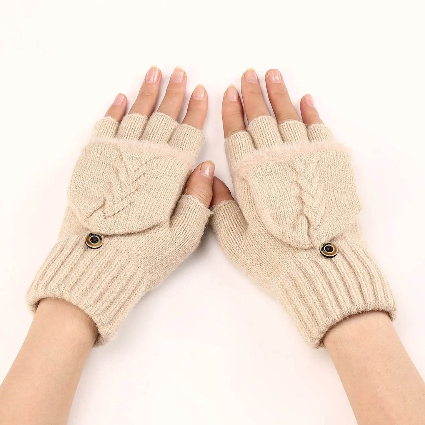 Wool Fingerless Gloves Women's Warm Fashionable Knitted Half Finger Oversleeves - www.Shopthatapp.com