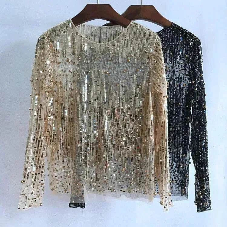 Fashion Bottoming Sequined  evening Top blouse  For Women - www.Shopthatapp.com