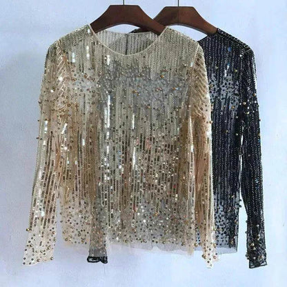 Fashion Bottoming Sequined  evening Top blouse  For Women - www.Shopthatapp.com
