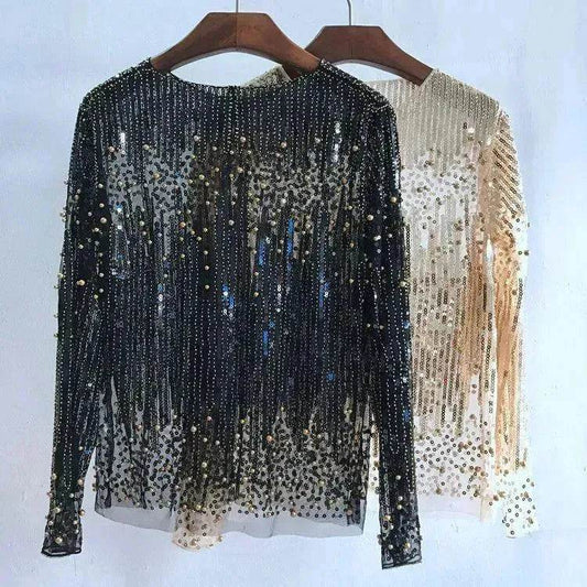 Fashion Bottoming Sequined  evening Top blouse  For Women - www.Shopthatapp.com