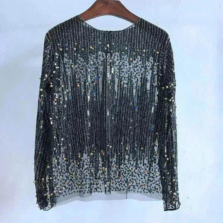 Fashion Bottoming Sequined  evening Top blouse  For Women - www.Shopthatapp.com