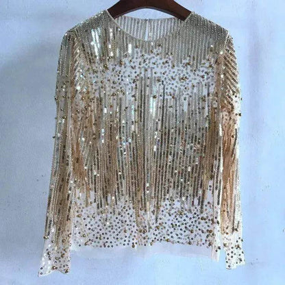 Fashion Bottoming Sequined  evening Top blouse  For Women - www.Shopthatapp.com