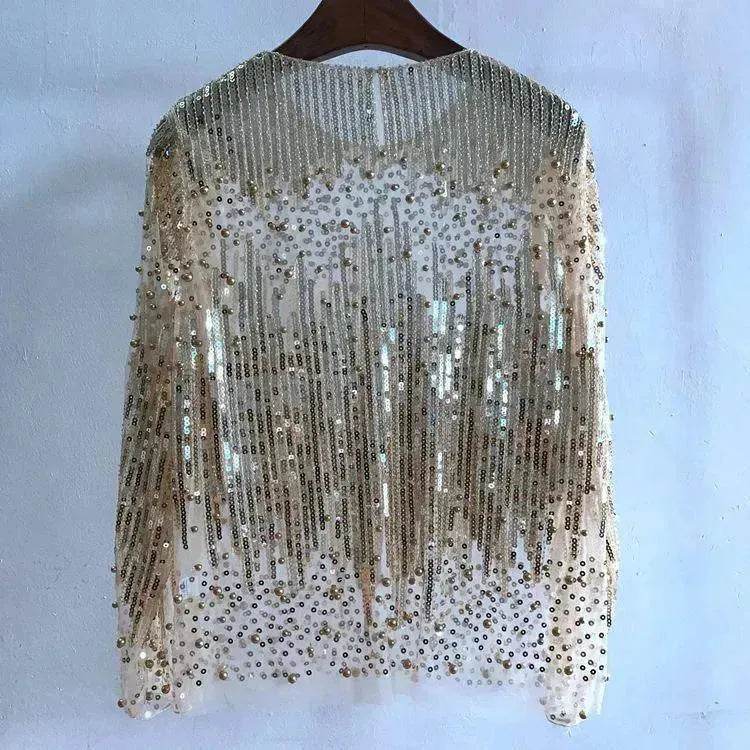 Fashion Bottoming Sequined  evening Top blouse  For Women - www.Shopthatapp.com