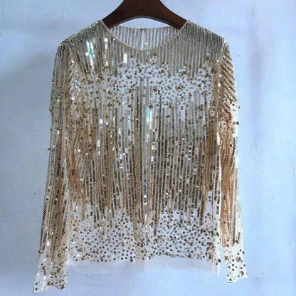 Fashion Bottoming Sequined  evening Top blouse  For Women - www.Shopthatapp.com