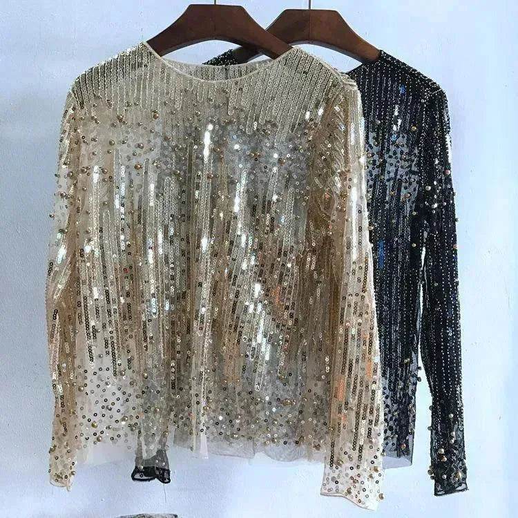 Fashion Bottoming Sequined  evening Top blouse  For Women - www.Shopthatapp.com