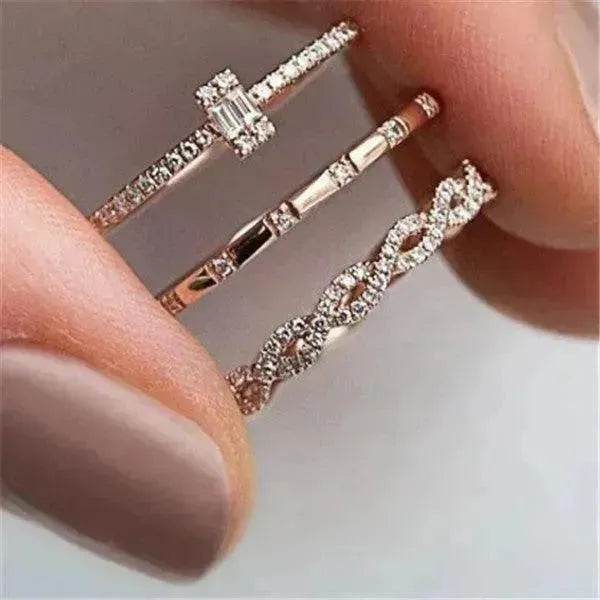 Fashion Creative Cross Zircon Rhinestone Ring 3 pieces Rose Gold Rhinestone Ring - www.Shopthatapp.com