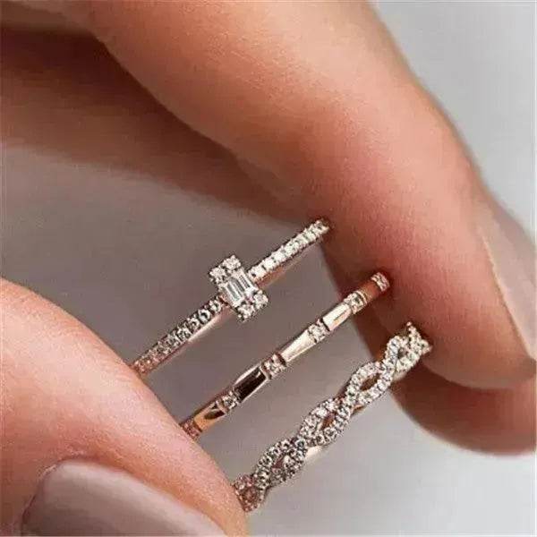 Fashion Creative Cross Zircon Rhinestone Ring 3 pieces Rose Gold Rhinestone Ring - www.Shopthatapp.com