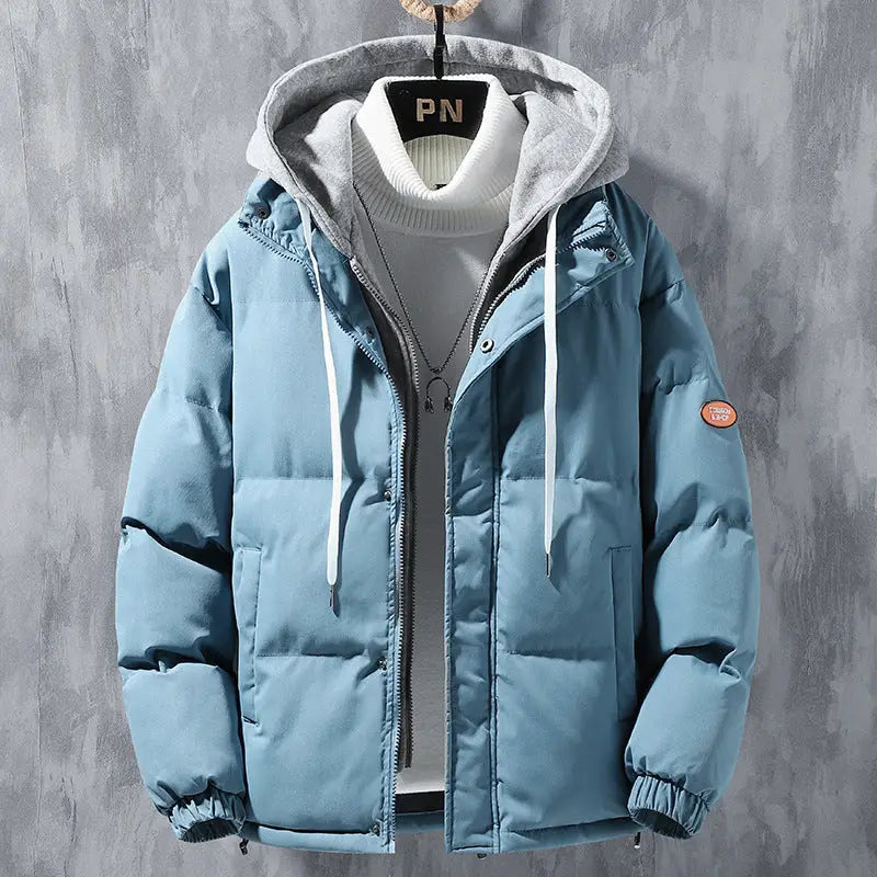 Fashion Hooded Jacket Men Winter Windproof Thickened Two-piece Coat Solid Leisure Sports Cotton Jacket - www.Shopthatapp.com