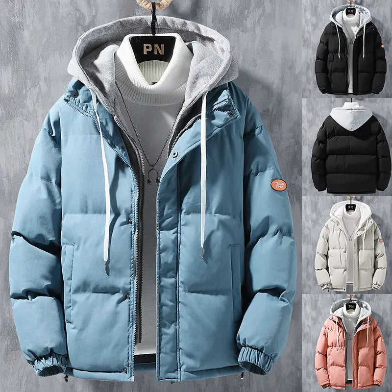 Fashion Hooded Jacket Men Winter Windproof Thickened Two-piece Coat Solid Leisure Sports Cotton Jacket - www.Shopthatapp.com