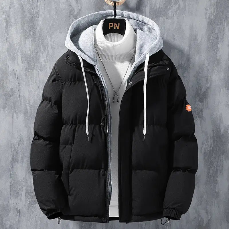 Fashion Hooded Jacket Men Winter Windproof Thickened Two-piece Coat Solid Leisure Sports Cotton Jacket - www.Shopthatapp.com