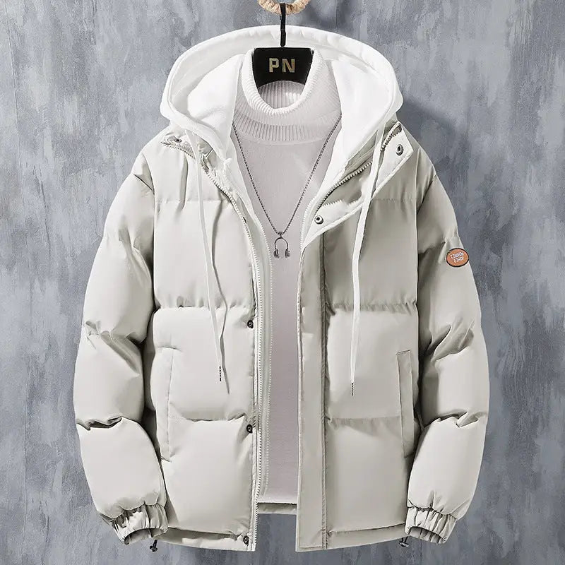 Fashion Hooded Jacket Men Winter Windproof Thickened Two-piece Coat Solid Leisure Sports Cotton Jacket - www.Shopthatapp.com