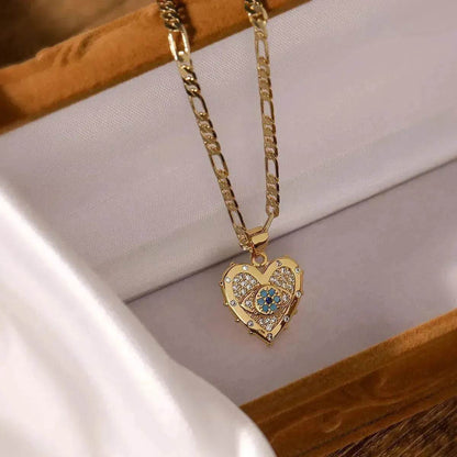 Fashion Jewelry Personality Copper Plated Real Gold Heart-shaped Zircon Pendant Necklace And Earrings Suite - www.Shopthatapp.com