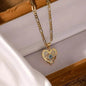 Fashion Jewelry Personality Copper Plated Real Gold Heart-shaped Zircon Pendant Necklace And Earrings Suite - www.Shopthatapp.com