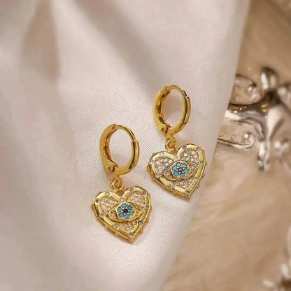 Fashion Jewelry Personality Copper Plated Real Gold Heart-shaped Zircon Pendant Necklace And Earrings Suite - www.Shopthatapp.com