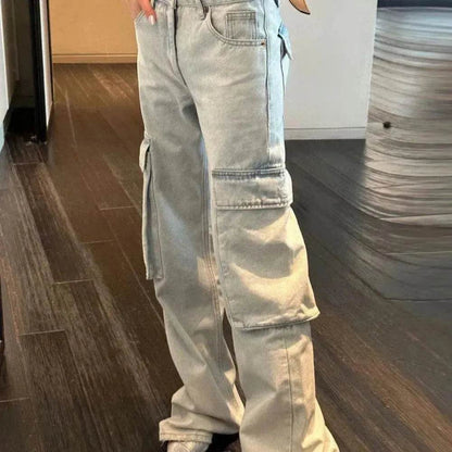 Fashion Y2K street Personality wide-leg  Denim Jeans Trousers Women - www.Shopthatapp.com