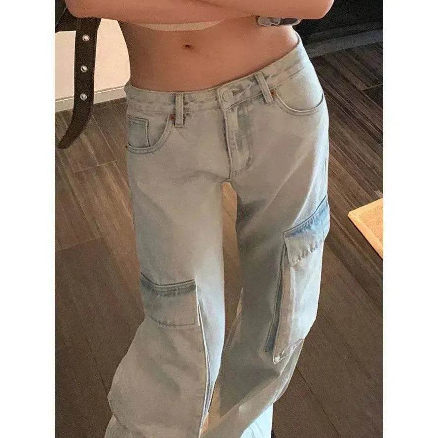 Fashion Y2K street Personality wide-leg  Denim Jeans Trousers Women - www.Shopthatapp.com