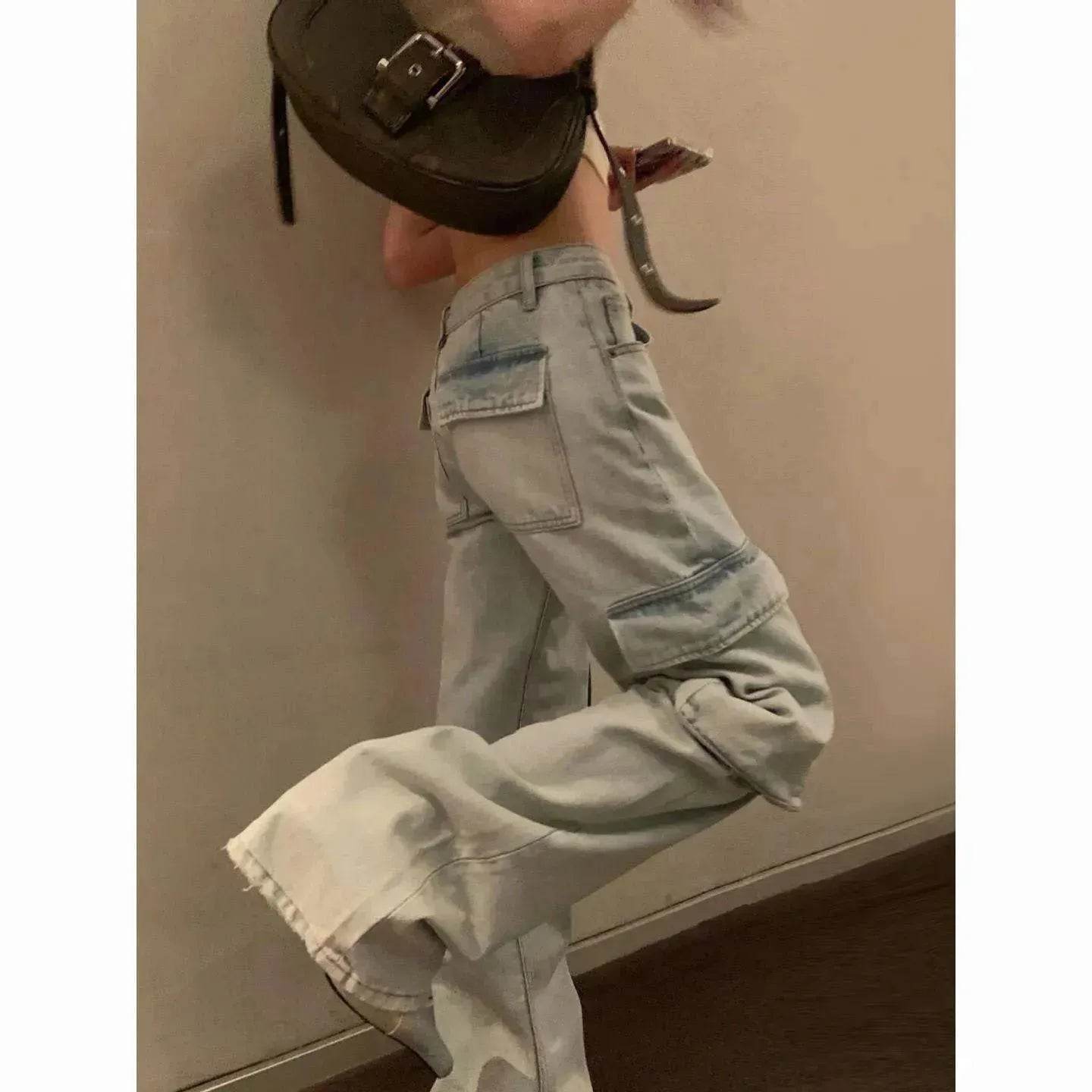 Fashion Y2K street Personality wide-leg  Denim Jeans Trousers Women - www.Shopthatapp.com