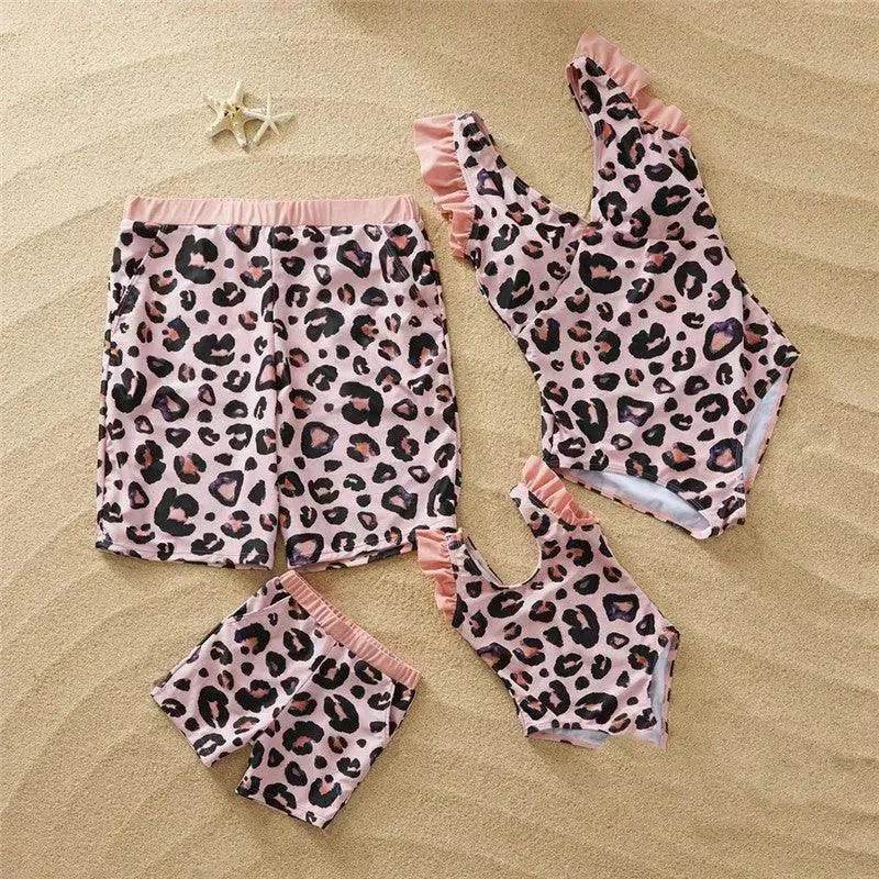 Fashion Simple Pink Leopard Print Parent-child Swimsuit - www.Shopthatapp.com