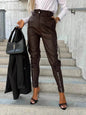 Fashion Slim-fitting Leather Trousers Women Waist-cinching Zipper Design Pants With Pockets - www.Shopthatapp.com