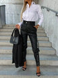 Fashion Slim-fitting Leather Trousers Women Waist-cinching Zipper Design Pants With Pockets - www.Shopthatapp.com
