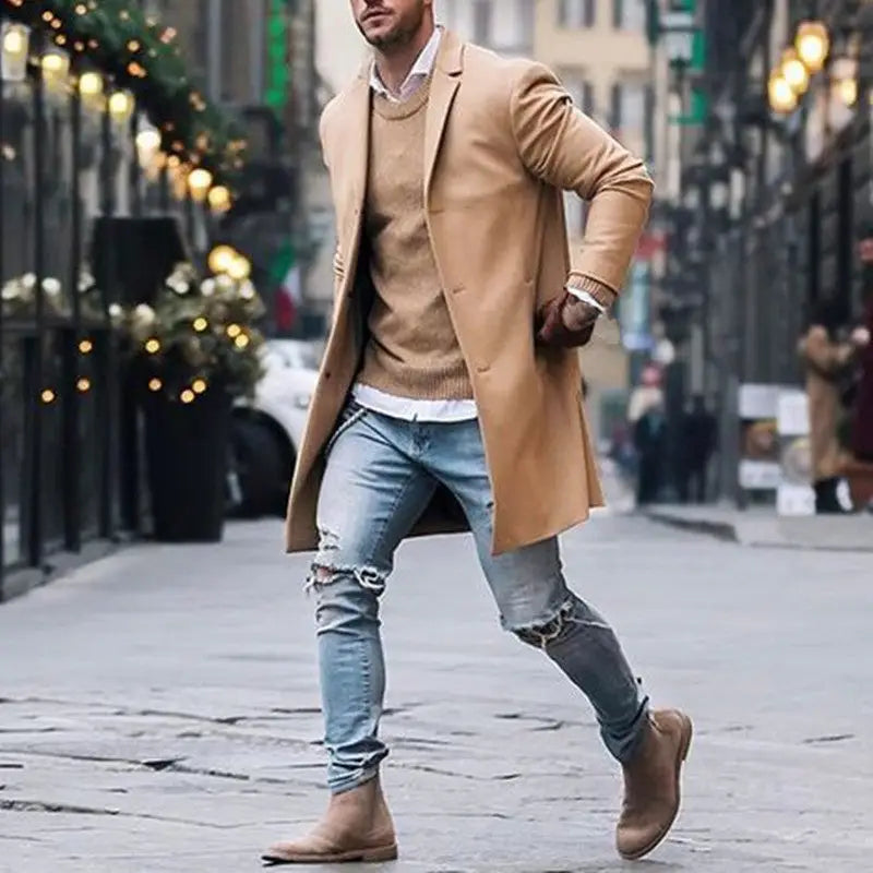 Fashion Winter Men's Trench Long Jackets Coats Overcoat Classic Jackets Solid Slim Fit Outwear Hombre Men Clothes Khaki Black - www.Shopthatapp.com