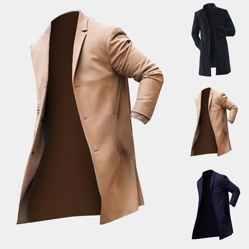 Fashion Winter Men's Trench Long Jackets Coats Overcoat Classic Jackets Solid Slim Fit Outwear Hombre Men Clothes Khaki Black - www.Shopthatapp.com