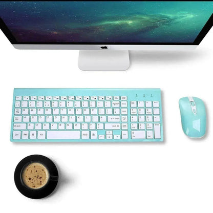 fashion wireless keyboard mouse set 2.4G thin   desktop laptop accessories - www.Shopthatapp.com
