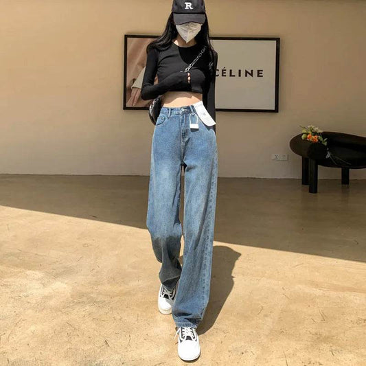 Wide Leg Jeans – High Waist Retro Blue Cotton Pants - www.Shopthatapp.com