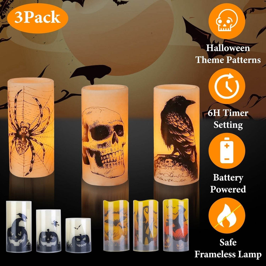 3 Pack Halloween Flameless Candle Lamp With Timer Setting Battery Operated Warm Orange Light Candles For Halloween Party Decoration - www.Shopthatapp.com