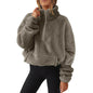 European And American Velvet Fleece-lined Women's Half Zipped Stand Collar Sweater - www.Shopthatapp.com